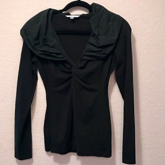 NWOT. CABI ruffled collar black top - Picture 2 of 7